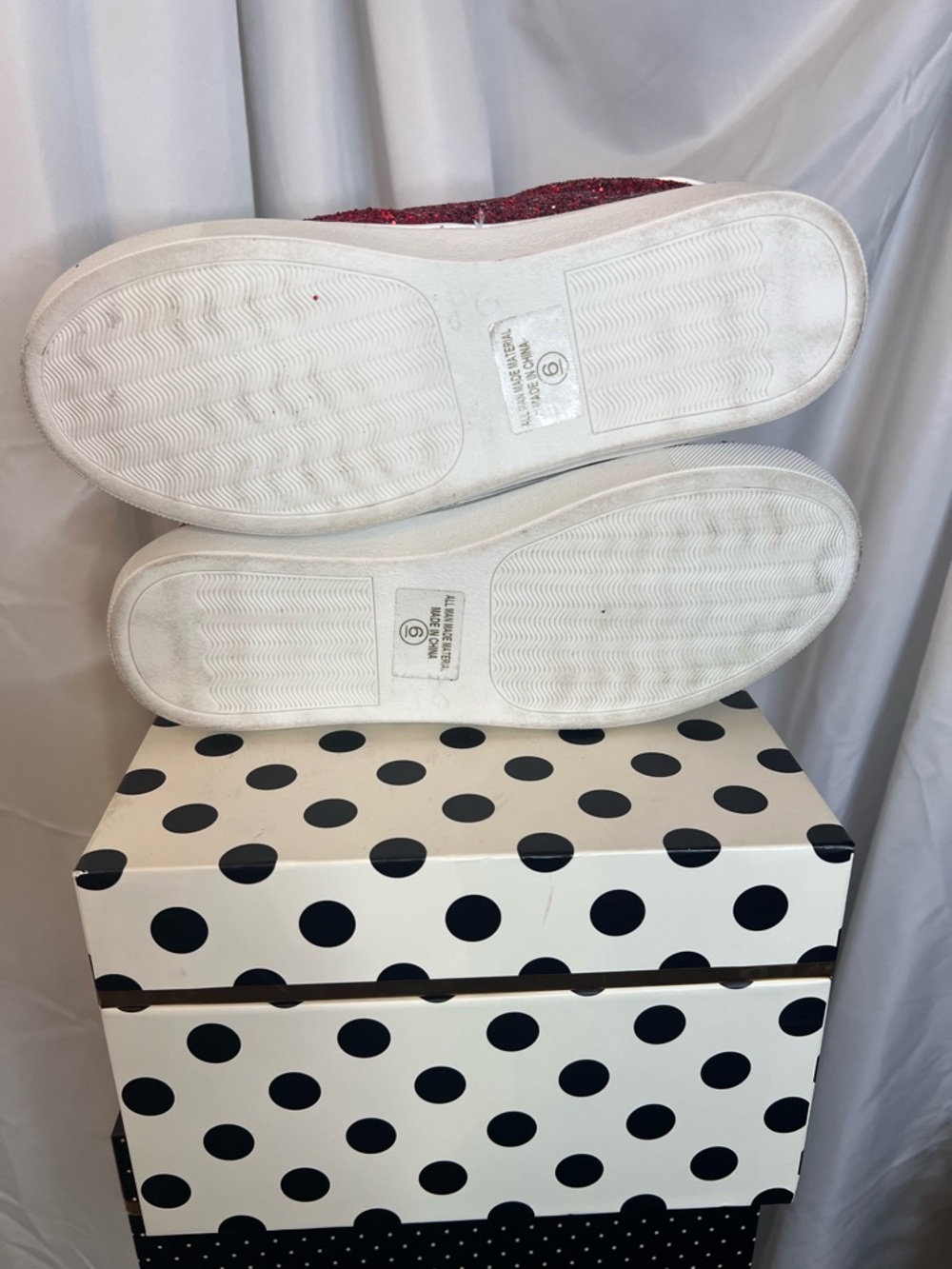 Party City Women's Red Glitter Sneakers with White Accents - Picture 6 of 9